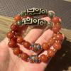 Pulsera de Ágata Antigua con Cuentas Dzi de Xizang para Hombres, Grabada con Patrones Hexagonales, Joyería de Estilo Étnico, Artesanía Hecha a Mano, Venta al por Mayor