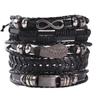 Pulseiras Masculinas Europeias e Americanas de Couro Trançado Transfronteiriças, Conjunto de Múltiplas Camadas, Pulseira de Caveira, Pulseira Personalizada