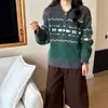 Suéter pullover de punto Fair Isle estilo francés con media cremallera para mujer, nuevo estilo otoño e invierno 2026, corte holgado, bloques de color, top de punto suave y acogedor