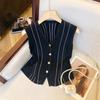 Real Shot ~ Cárdigan de punto sin mangas con cuello en V retro para mujer, chaleco adelgazante fino de verano, chaleco sencillo que combina con todo.