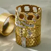 Pulsera Ancha de Acero Inoxidable con Patrón de Panal Personalizado e Incrustaciones de Circonita, Chapada en Oro de 18 Quilates Real, Conjunto de Pulseras de Estilo Moda Europeo y Americano