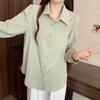2025 Primavera Nova Chegada menina gordinha plus size Feminino Commuter Combina com tudo Xale Camisa Senso de Design Casual Manga Longa Top Fino