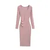 Vestido Maxi Largo de Manga Larga Plisado Adelgazante Cintura Ajustada Color Caramelo Estilo Coreano Nuevo Otoño 2026 Escote Corazón