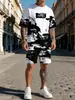 Terno Masculino Transfronteiriço Estilo Esportivo Casual Conjunto Combinando Top com Estampa de Letras 3D e Calça