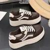 Zapatos de Lona con Cordones de Piel Genuina 2026 Otoño/Invierno Nuevos Versátiles Zapatos para Mujer Suela Gruesa que Aumentan la Altura Zapatos Blancos Zapatos Deportivos Casuales