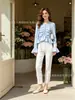 Comercio Electrónico Transfronterizo Mayorista Ins Estilo Europeo y Americano Nueva Moda Femenina Temperamento Elegante Manga de Campana Irregular Volante Camisa