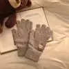 Guantes de Lana Tejidos con Oso Lindo Estilo Coreano para Invierno, Guantes Cálidos para Pantalla Táctil con Bordado de Color Sólido, Separados por Dedos para Protección contra el Frío