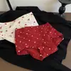Calzones Rojos Lindos de Dibujos Animados Estilo Japonés para Mujer, de Cintura Media, Festivos de Encaje de Algodón para Boda y Año Nuevo