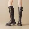 Botas de otoño de caña alta con suelas gruesas de 5.5 cm, botas planas de moda, botas largas versátiles