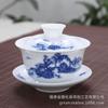 Tazón grande de porcelana blanca de alta calidad de 3,8 pulgadas con tapa juego de té de cerámica juego de tres piezas tazón con tapa juego de té azul y blanco tazón de té en stock