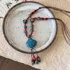 Collar Largo de Cerámica de Colores Estilo Étnico para Mujer, Cadena para Sudadera de Cuerda Trenzada Retro Bohemia, Accesorios de Verano