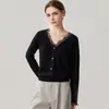 Cárdigan de cachemira con cuello en V 2026 Otoño/Invierno Nuevo Estilo para Mujer Color Sólido Capa Base Estilo Lindo Holgado Adelgazante Cálido Ropa de Abrigo