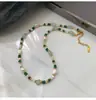 Collar de Cuentas de Perla de Agua Dulce con Forma Especial Verde Malaquita Dongling para Mujer Cadena de Clavícula de Nicho de Lujo Ligero de Piedra Natural Cadena de Collar