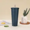 Nueva taza aislada simple de acero inoxidable, taza de café sólida de color al vacío de gran capacidad, antideslizante, conservadora de frío, taza portátil con popote
