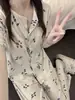 Pijama Estilo Coreano con Estampado Floral y Almohadillas en el Pecho para Mujer, Nueva Llegada de Otoño, Se Puede Usar al Aire Libre, Mangas Cortas, Pantalones Largos, Conjunto de Dos Piezas para Casa, Otoño