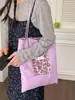 Bolsa Tote de Lona com Bolinhas Dupla Face Estilo Coreano Moderno, Bolsa de Ombro de Grande Capacidade para Trabalho e Deslocamento, Bolsa de Mão Simples e Fashion