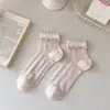 Calcetines Nuevos de Primavera y Verano, Estilo Coreano de Algodón de Bambú con Bloques de Color y Volantes de Doble Capa para Mujer, Calcetines Cortos Versátiles y Transpirables para Mujer