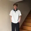 Camisa Polo de Patchwork Estilo Old Money para Hombre, Hombro Normal, Manga Corta, Camiseta de Solapa de Alta Gama y Atractiva, Retro Americano Pesada de Media Manga