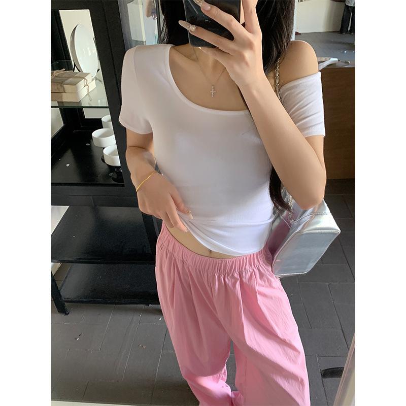 复制_深蓝色辣妹斜肩短袖修身T恤女夏季紧身短款.jpg