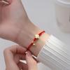 Prata S925 banhada a ouro sino flor de quatro pétalas com corrente de cauda ajustável cordão vermelho tecido à mão pulseira artesanal diy C0652