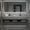 Conjunto de gabinete de banheiro integrado de madeira maciça moderno e simples, lavatório de luxo leve, bancada com lavatório, gabinete de pia de banheiro