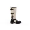 Primeiro encontro temporada 4cm salto grosso~ Dobrável dois usos fivela color block bico redondo cano médio botas de montaria femininas