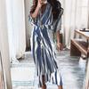 2026 Verano Nuevo Estilo Transfronterizo Moda Europea y Americana Comercio Exterior Ropa para Mujer Vestido Casual de Moda con Cuello en V Estampado de Atar