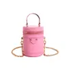Mini Bolso Patchwork Estilo Nuevo Exquisito Bolso Redondo Cilíndrico Cadena Cubo de la Suerte Billetera para Monedas Color Sólido Cadena Cruzada Bolso Cruzado para Mujer