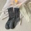 Meias Grossas de Inverno, Meias Quentes de Lã Color-Block com Bolinhas, Meias Versáteis Macias de Cano Médio, Meias Femininas, Meias Folgadas