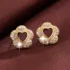 Brincos de Tarraxa Coração Flor Completo de Diamante para Mulheres, Luxo Leve, Brincos Versáteis de Moda de Alta Qualidade, Brincos Mais Vendidos na Fronteira da Temu