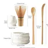 Cuenco de Cerámica para Matcha Set de Matcha Set de Matcha de Cuatro Piezas Cuenco de Matcha Estilo Japonés con Pico Soporte para Batidor de Té