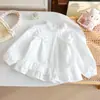Camisa de Manga Abullonada Estilo Coreano para Niña Nuevo Estilo Otoño Camisa para Bebé con Cuello Volante Lazo Dulce Estilo Princesa