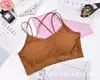 Camisola deportiva cruzada con pecho para niña, top de tubo con espalda descubierta y almohadilla para el pecho, ropa interior con sujetador sin costuras, tirantes dobles para estudiantes