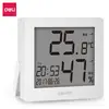 Hygrometer eletrônico Deli 8813 para estudantes, colarinho branco, escritório, desktop, despertador eletrônico simples, termômetro, higrômetro