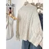 Suéter Feminino Gola Alta Cabo Retrô Cor Sólida Feminino Solto Casual Para o Dia a Dia Outono e Inverno Casual Grosso Para Usar Por Baixo