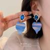 Agulha de prata luxo leve azul diamante de alta qualidade flor amor brincos moda temperamento brincos Rede de celebridades brincos atacado mulheres