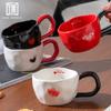 Taza de Cerámica con Forma de Corazón Blanca y Negra Roja Taza Doméstica Regalo de Amor para Pareja Oficina Taza Simple para Agua Taza de Café