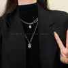 Colar Camadas Duplas Estilo Coreano Ins para Mulheres, Design de Nicho de Luxo Leve, Acessório de Corrente para Suéter Outono e Inverno, Novo Acessório de Corrente para Moletom