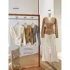AS OFFICIAL Suéter de Punto para Mujer Otoño Estilo Francés Pura Deseo Patchwork de Encaje Cuello Cruzado Oscilante Falso Dos Piezas 18008