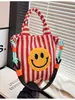 Bolso de Hombro Rayado con Cara Sonriente Bolso para Madre y Bebé Bolso Cruzado de Gran Capacidad Bolso Casual para Estudiante de Tutoría Bolso de Mano Lindo Literario