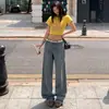 Foto real de jeans rectos elegantes con patrón de estrella de pedrería para mujer, nuevos pantalones de pierna ancha de cintura alta adelgazantes para la primavera de 2026