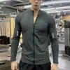 Nova coleção de outono masculina gola alta roupa de ciclismo stretch proteção solar manga longa roupa fitness esportes corrida top com zíper