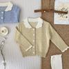 Cardigan de Crochê à Mão Cutemily Primavera Ins para Bebê Menina Suéter Fino de Manga Longa com Cor Contrastante Lapp para Bebê Menina
