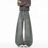 Calças Retro Largas Compridas Nova Lavagem Marca Tendência Perna Larga Jeans Lâmina Curva Masculino Desgastado Caimento 2026