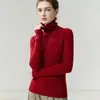Suéter de punto de una sola pieza sin costuras de cuello alto 100% cachemira para otoño e invierno para mujer, tejido de punto ajustado acanalado