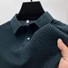 E-commerce transfronteiriço de fornecimento direto camiseta masculina de manga curta de seda gelada de verão gola lapela casual de alta qualidade gola respirável toque gelado