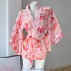 Lencería Sexy Cheongsam con Estampado Floral, Conjunto de Kimono Rosa para el Hogar Tentación, Atuendo de Performance, Venta al por Mayor, Dropshipping