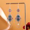 Pendientes Vintage de Plata S925 con Borla de Resina de Estilo Retro Artístico, Pendientes de Moda Estilo Étnico