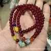 Pulsera de Tres Círculos de Granate y Cinabrio Imitación + Accesorios de Pixiu Esmaltados, Pulsera Súper Elegante, Artículo Pequeño Popular