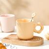 Caneca de Cerâmica com Cabo de Flor, Listras Verticais em Relevo, Simples, para Água, Chá, Leite, Caneca, Fábrica de Liling